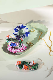 Printed Scrunchies Assorted - Navy/Green