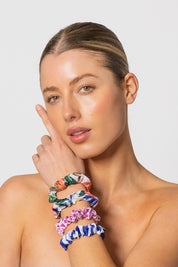 Printed Scrunchies Assorted - Navy/Green
