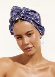 RIVA Hair Towel Wrap in Indigo Distressed