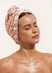 [PRE ORDER] RIVA Hair Towel Wrap in Orange Palm Check