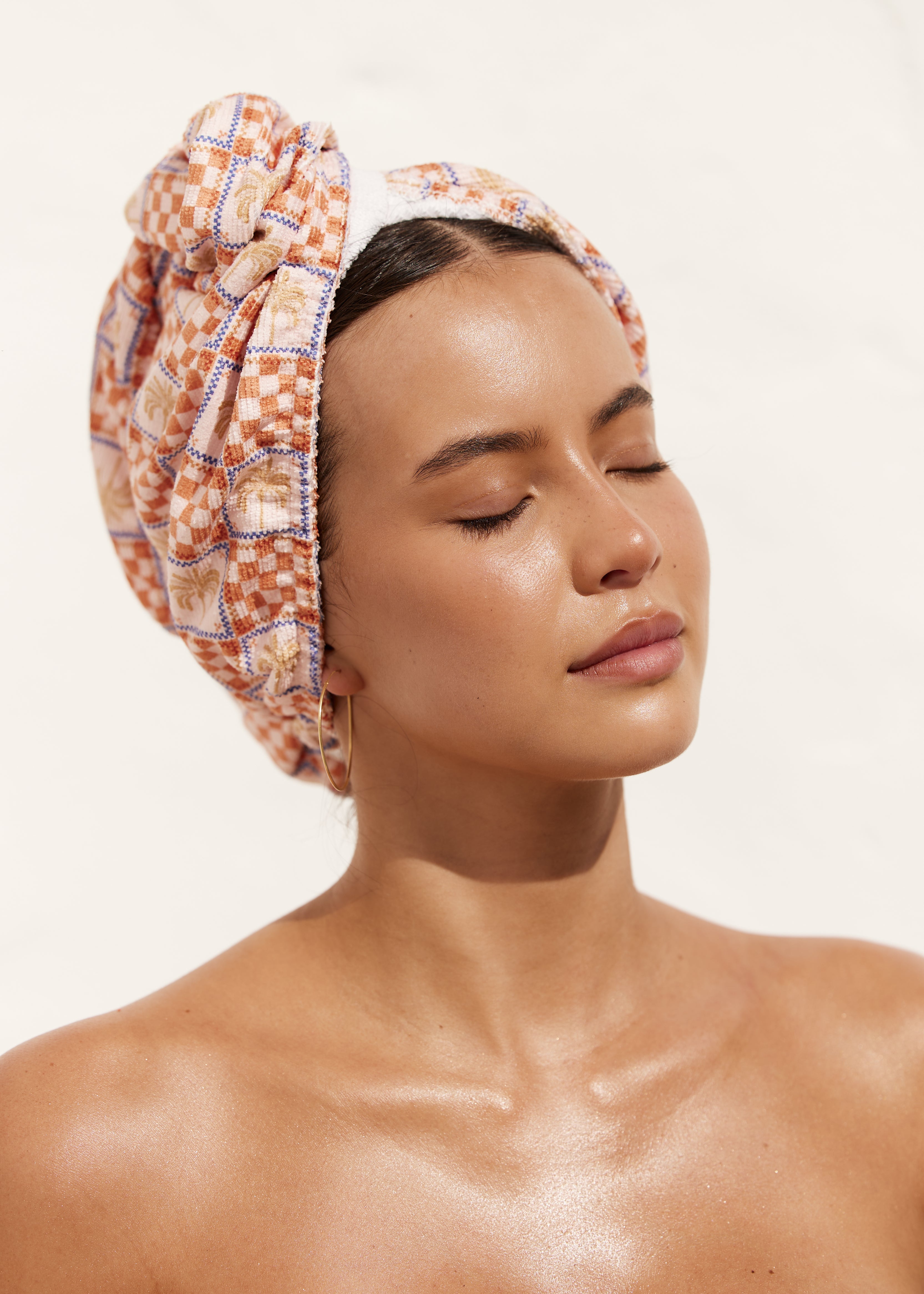 [PRE ORDER] RIVA Hair Towel Wrap in Orange Palm Check