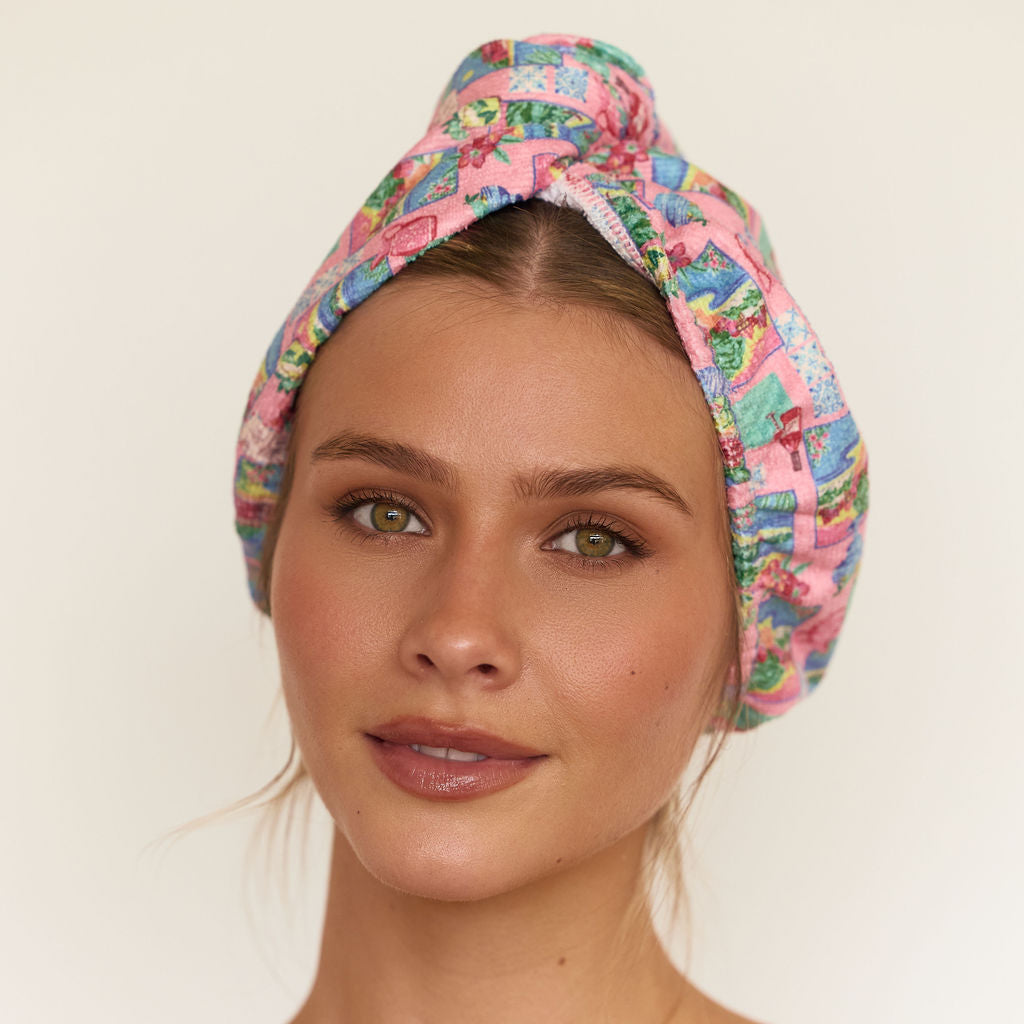 [PRE ORDER] RIVA Hair Towel Wrap in Pink Postcards