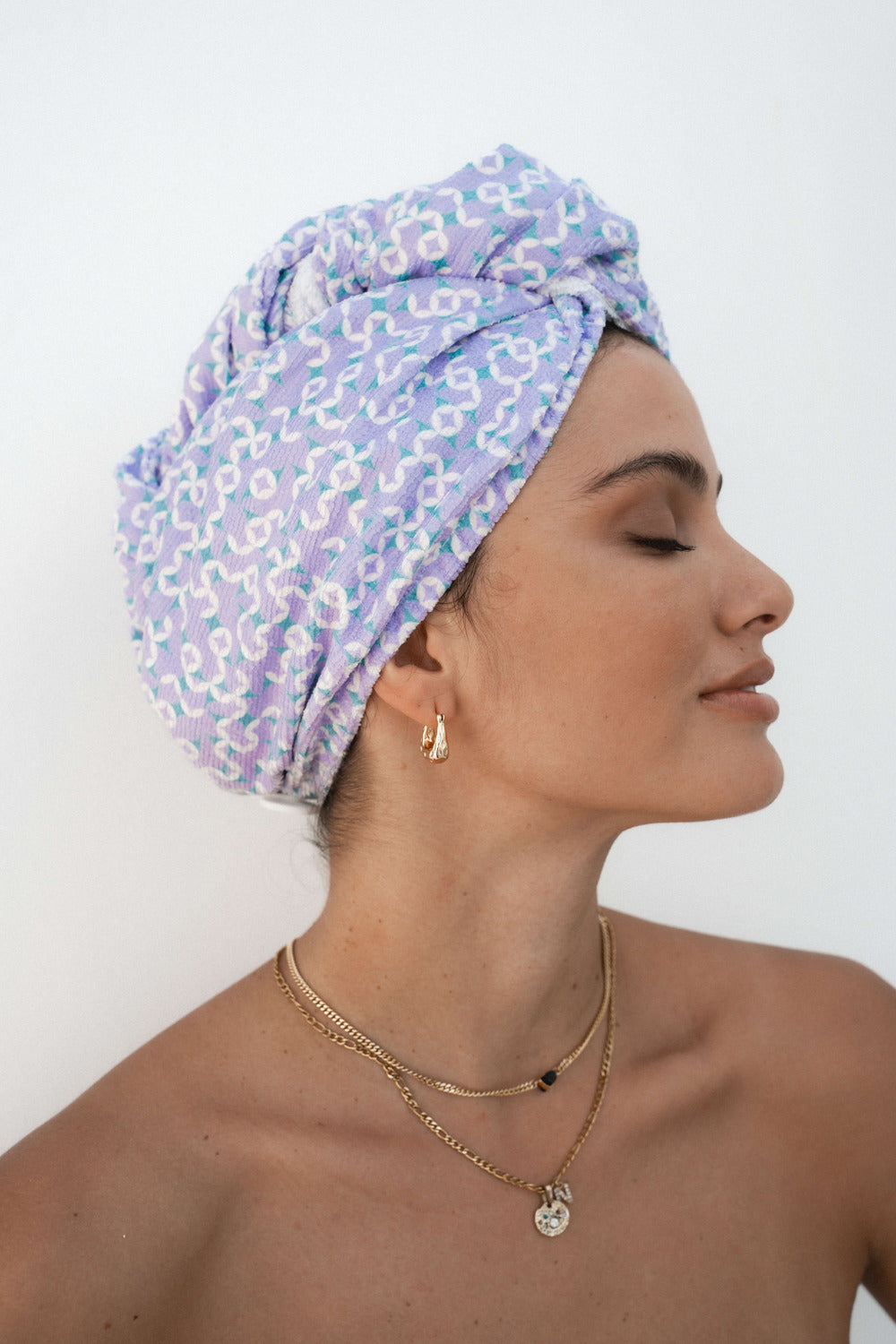 RIVA Hair Towel Wrap in Lavender Geo