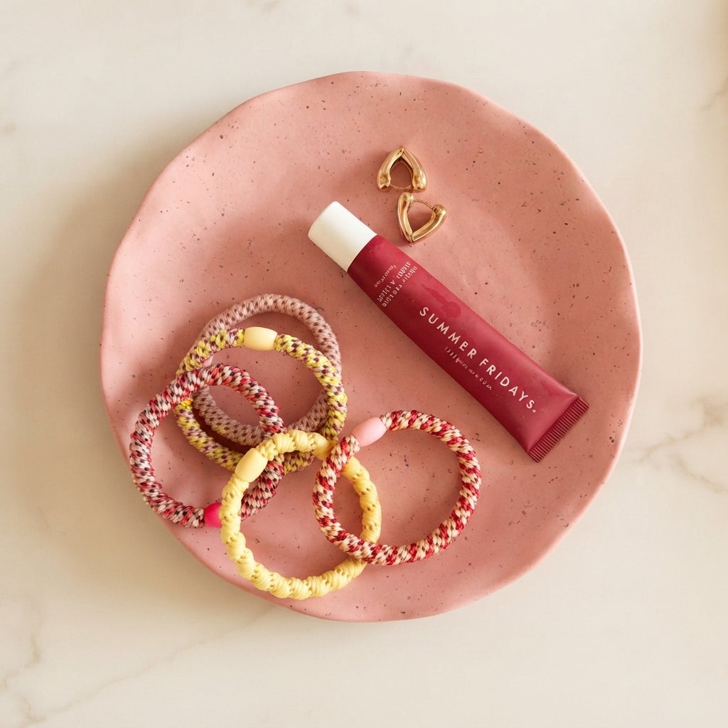 Woven Hair Ties in Pink Yellow