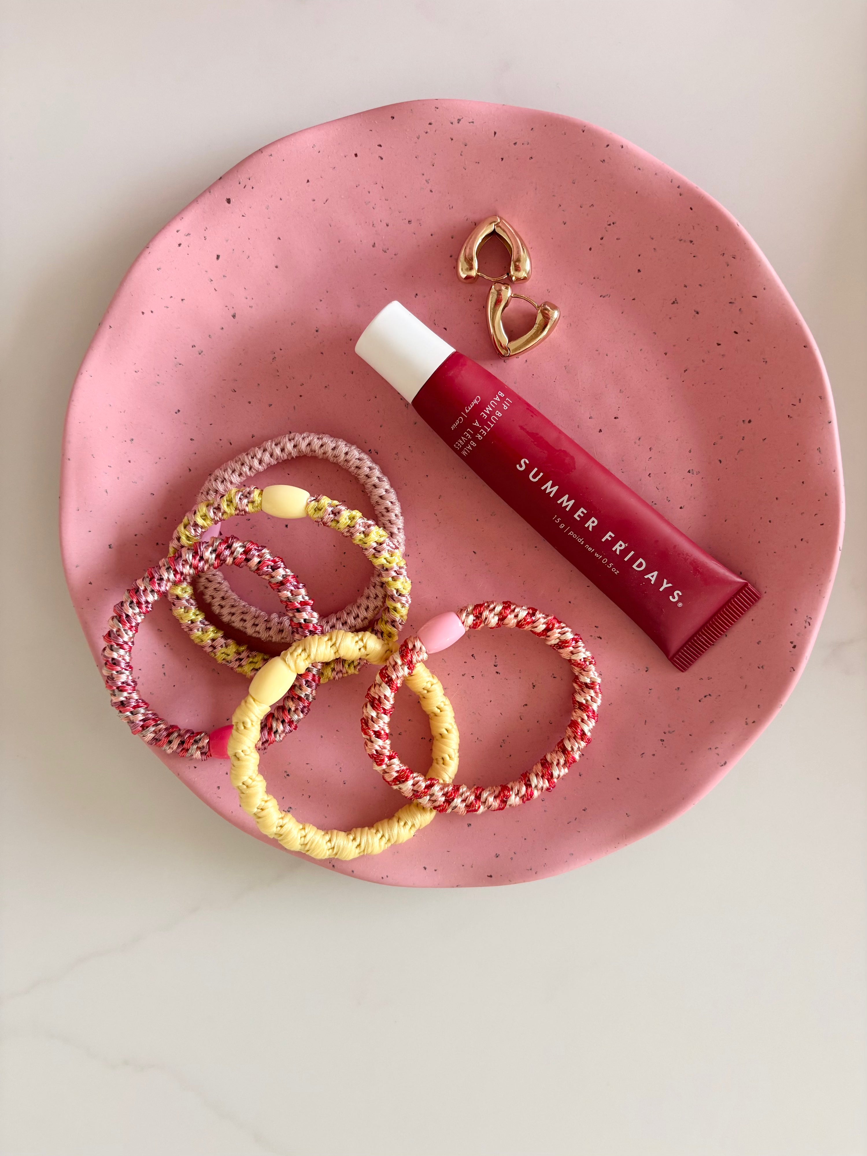 Woven Hair Ties in Pink Yellow