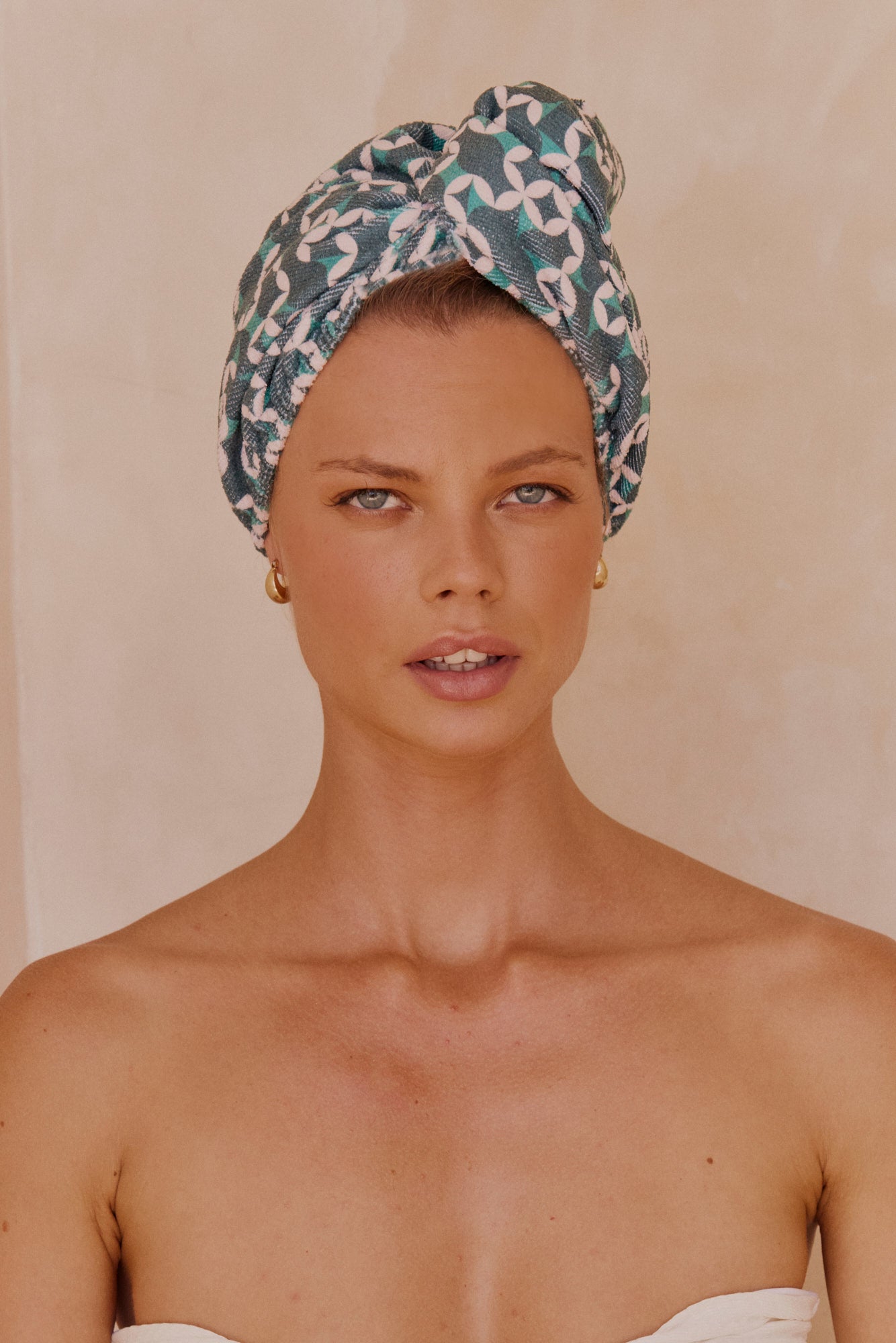 RIVA Hair Towel Wrap in Emerald Geo